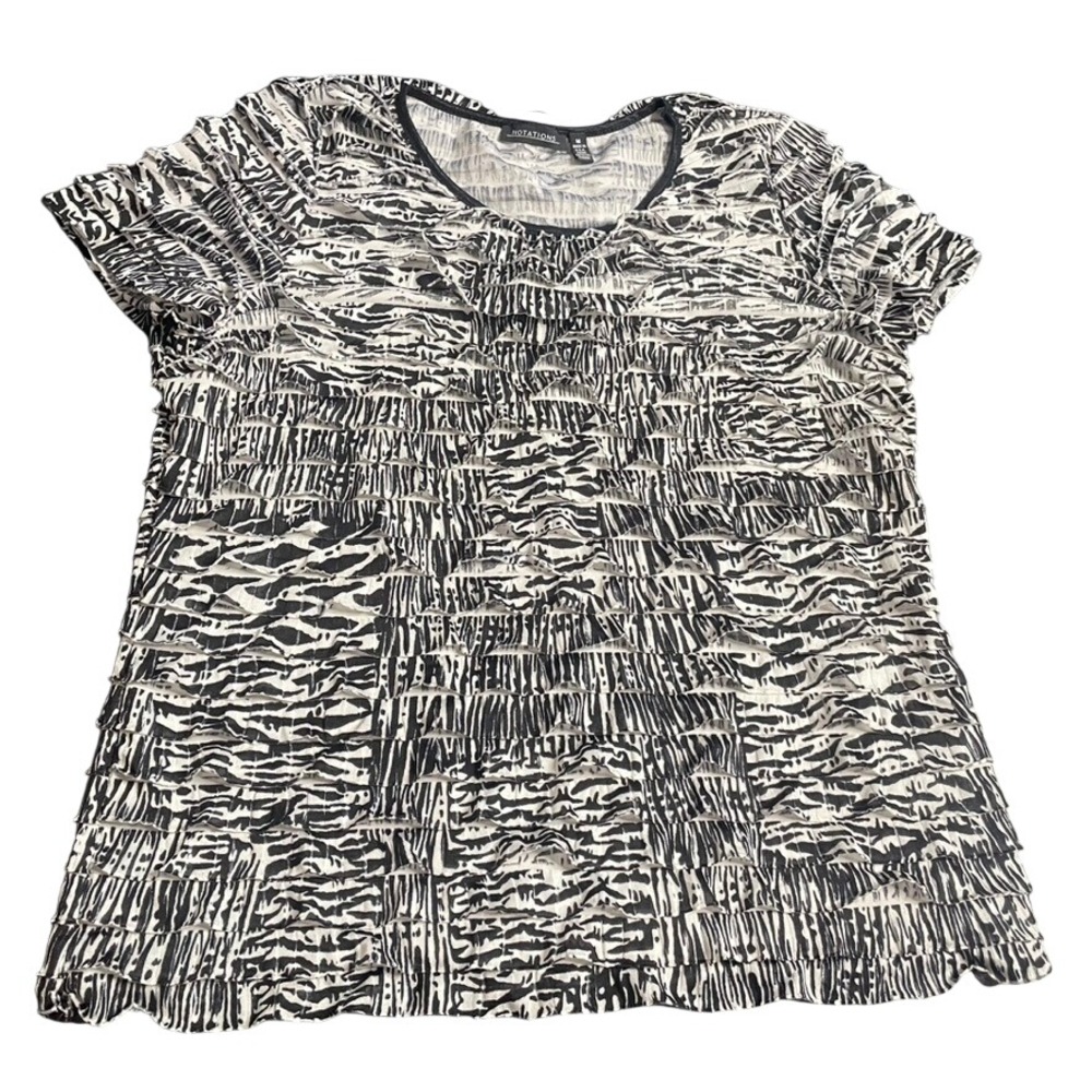 Notations Black White‎ Zebra Print Tiered Ruffle Short Sleeve T-Shirt Top M Y2K